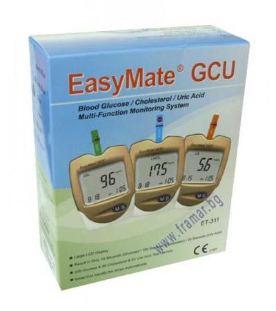 АПАРАТ БИОХИМИЧЕН АНАЛИЗАТОР EASYMATE GCU - ЗА КРЪВНА ЗАХАР , ХОЛЕСТЕРОЛ И ПИКОЧНА КИСЕЛИНА