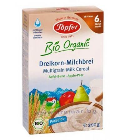 ЛАКТАНА БИО МЛЕЧНА КАША С 3 ВИДА ЗЪРНА, ЯБЪЛКА И КРУША от 6 месец 200 гр.