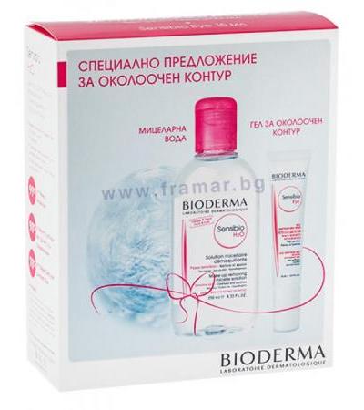 БИОДЕРМА СЕНСИБИО КОМПЛЕКТ ОКОЛООЧЕН ГЕЛ ЗА ЧУВСТВИТЕЛНА КОЖА 15 мл + МИЦЕЛАРЕН РАЗТВОР ЗА ПОЧИСТВАНЕ НА ГРИМ 250 мл