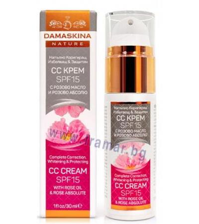 ДАМАСКИНА КОРИГИРАЩ ИЗБЕЛВАЩ СС КРЕМ СЪС SPF 15, РОЗОВО МАСЛО И РОЗОВО АБСОЛЮ 30 мл