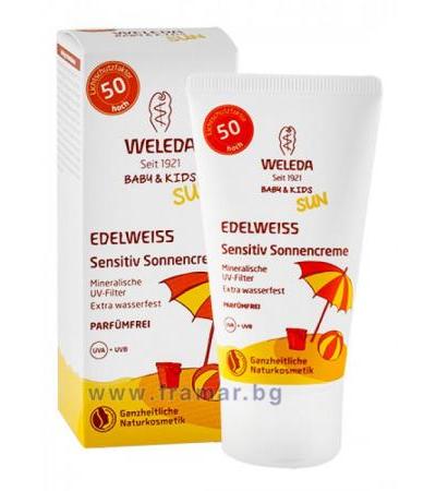 ВЕЛЕДА БЕБЕШКИ СЛЪНЦЕЗАЩИТЕН КРЕМ (ЛОСИОН) С ЕКСТРАКТ ОТ ЕДЕЛВАЙС SPF 50 50 мл.