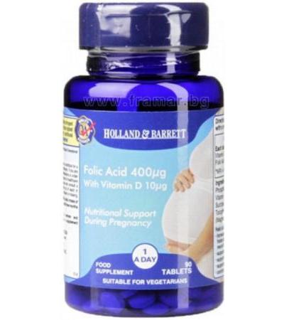 ФОЛИЕВА КИСЕЛИНА + ВИТАМИН Д 3 таблетки * 90 HOLLAND & BARRETT