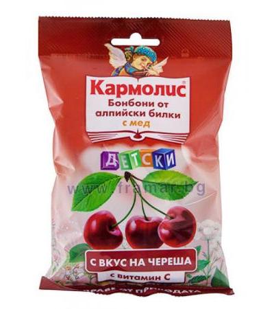 КАРМОЛИС БОНБОНИ С МЕД И ВИТАМИН Ц С ВКУС НА ЧЕРЕША 75 гр