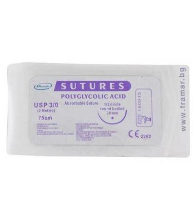 ХИРУРГИЧНИ КОНЦИ POLYGLYCOLIC ACID 3/0 С ИГЛА С КРЪГЛО СЕЧЕНИЕ 30 мм