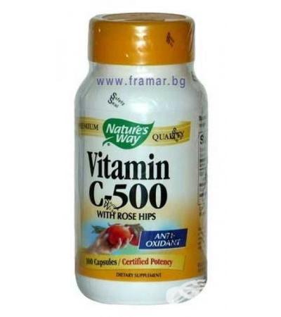 ВИТАМИН Ц + ШИПКА капсули 500 мг * 100 NATURE`S WAY