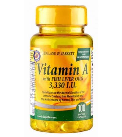 ВИТАМИН A С РИБЕНО МАСЛО 3330 I.U. капсули * 100 HOLLAND & BARRETT