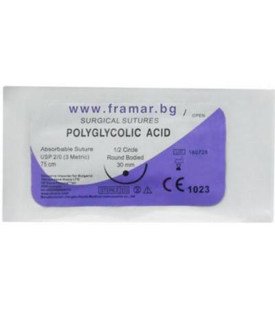 ХИРУРГИЧНИ КОНЦИ POLYGLYCOLIC ACID 2/0 С ИГЛА С КРЪГЛО СЕЧЕНИЕ 30 мм