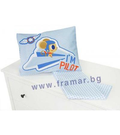 КИКА БО СПАЛЕН КОМПЛЕКТ 2 ЧАСТИ LITTLE PILOT / BLUE CHECKS 70 см. / 140 см. / 15 см.