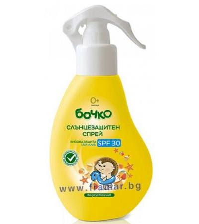 БОЧКО ВОДОУСТОЙЧИВ СЛЪНЦЕЗАЩИТЕН СПРЕЙ ЗА БЕБЕТА И ДЕЦА SPF 30 150 мл.