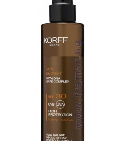 КОРФ СЪН СИКРЕТ СЛЪНЦЕЗАЩИТНО СУХО СПРЕЙ - ОЛИО ЗА ТЯЛО И КОСА SPF 30 200 ml