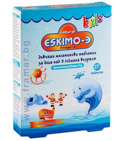 ЕСКИМО - 3 ОМЕГА 3 С ВКУС НА ПОРТОКАЛ дъвчащи таблетки * 27