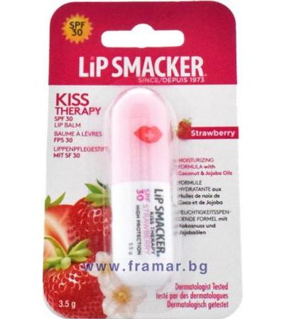 ЛИП СМЕЙКЪР БАЛСАМ ЗА УСТНИ КИСС ТЕРАПИ SPF 30 С АРОМАТ НА ЯГОДА 3.5 гр.
