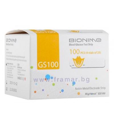 ТЕСТ ЛЕНТИ ЗА АПАРАТ ЗА КРЪВНА ЗАХАР БИОНАЙМ GS 100 4 * 25