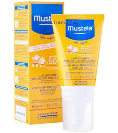 МУСТЕЛА СЛЪНЦЕЗАЩИТЕН ЛОСИОН ЗА БЕБЕТА И ДЕЦА SPF 50+ 40 мл