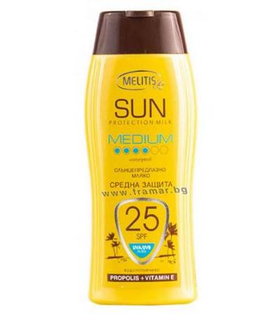 МЕЛИТИС СЛЪНЦЕЗАЩИТНО МЛЯКО ЗА ТЯЛО СЪС СРЕДНА ЗАЩИТА SPF 25 200 мл.