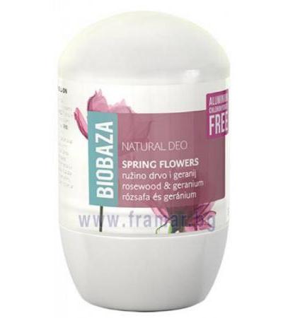 БИОБАЗА НАТУРАЛЕН РОЛ ОН С ПАЛИСАНДРОВО ДЪРВО И ГЕРАНИУМ SPRING FLOWERS 50 мл