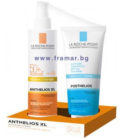 ЛА РОШ КОМПЛЕКТ - АНТЕЛИОС СЛЪНЦЕЗАЩИТЕН СПРЕЙ SPF 50 + 200 мл + ПОСТЕЛИОС УСПОКОЯВАЩ ГЕЛ ЗА СЛЕД СЛЪНЦЕ 100 мл